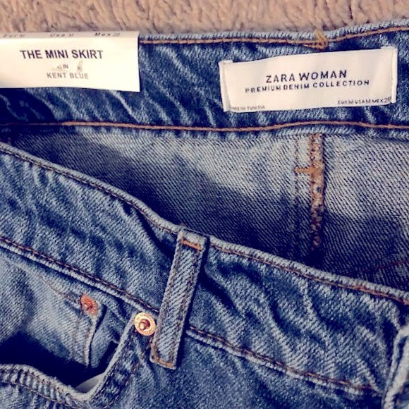 NWT ZARA The Mini Skirt Kent Blue Denim Distressed Jean Skirt SZ M - Picture 5 of 5